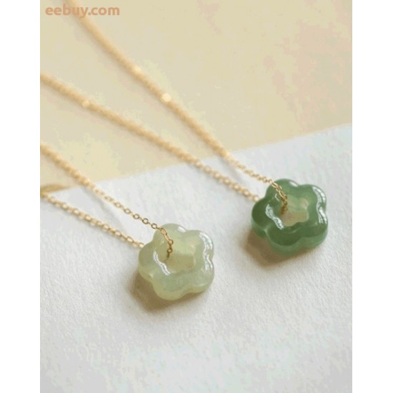 Wholesale Green Hetian Flower Pendant Necklace